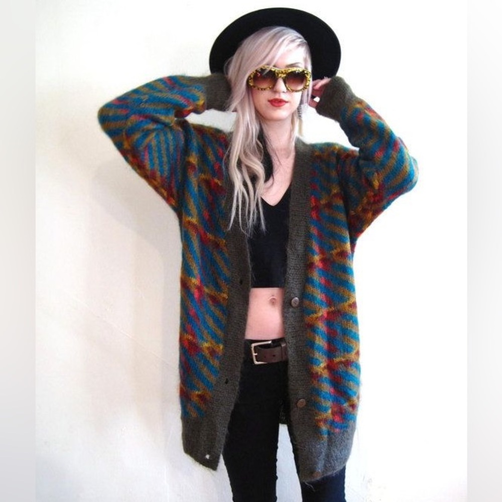 Vintage Hand Knit Mohair Wool Oversized Sweater M by Michelle Stuart 90s Grunge - Picture 15 of 15